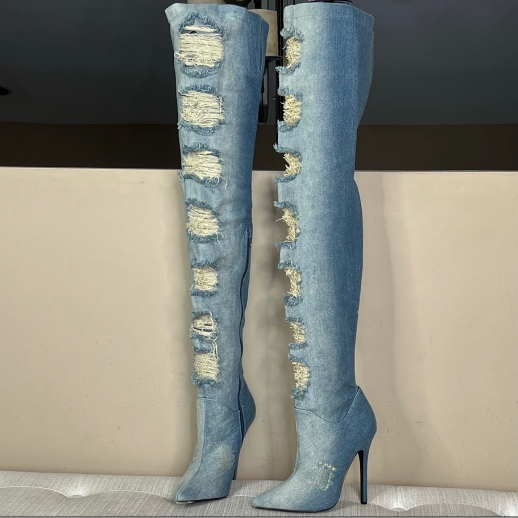 Priveleged Matheson Denim Thigh High Festival Boots Size 6